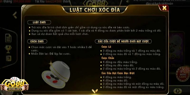 Luật chơi xóc đĩa Go88 cơ bản với hướng dẫn chi tiết